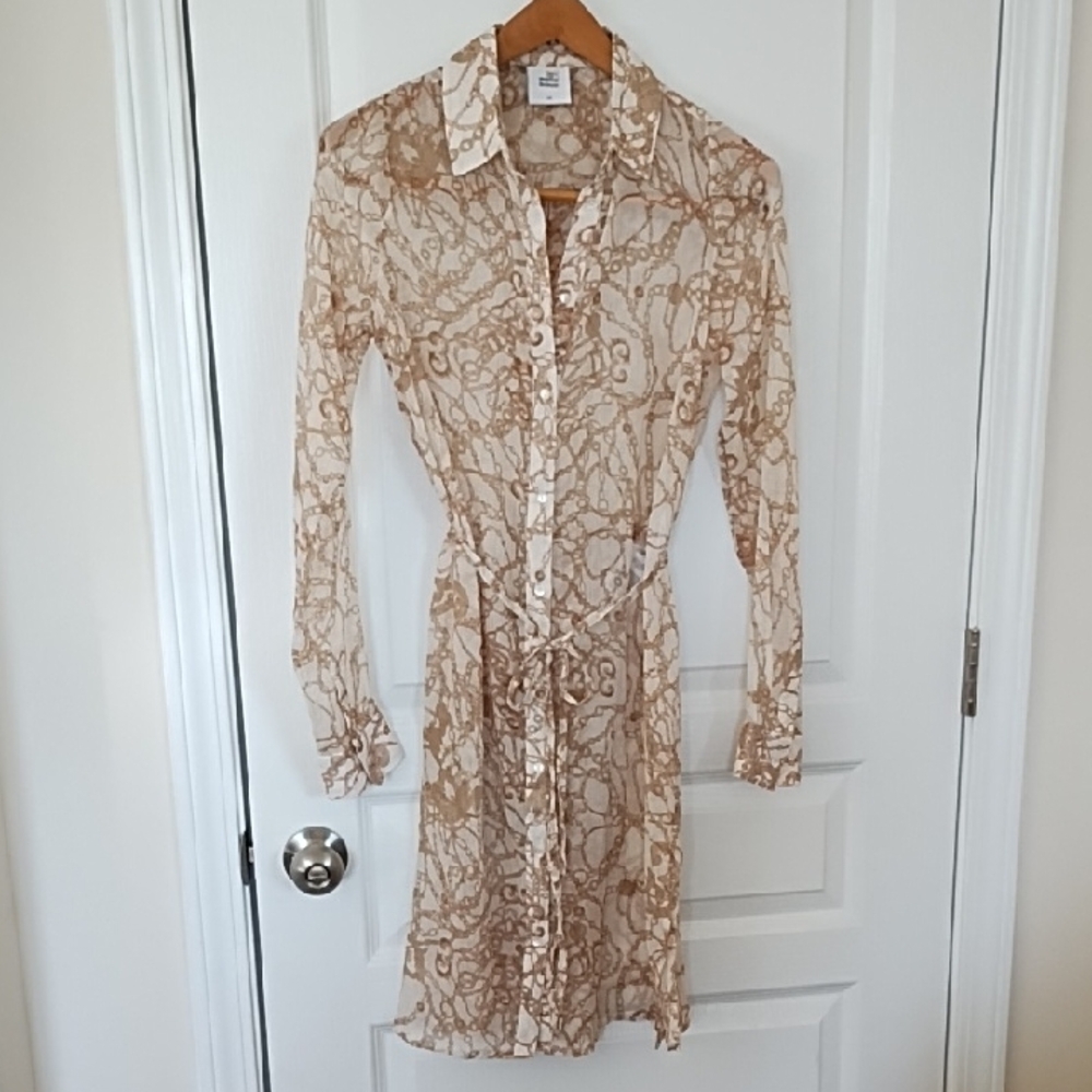 MamaLicious Chain Long Sleeve Tunic Women's XS Maternity Postpartum Cream Brown
